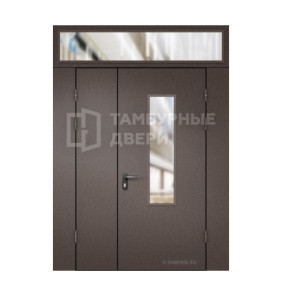 Дверь в тамбур со стеклом с фрамугой и перегородкой порошок — ламинат ТД-182